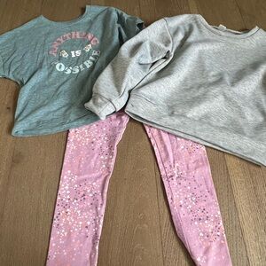 Wonder Nation Teal and Gray Tops with Purple Patterned Leggings